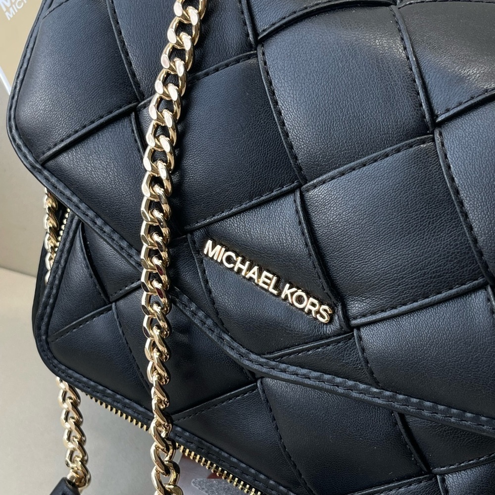 (new+card) Michael Kors Regina flap shoulder bag crossbody black leather quilted - Picture 4 of 16